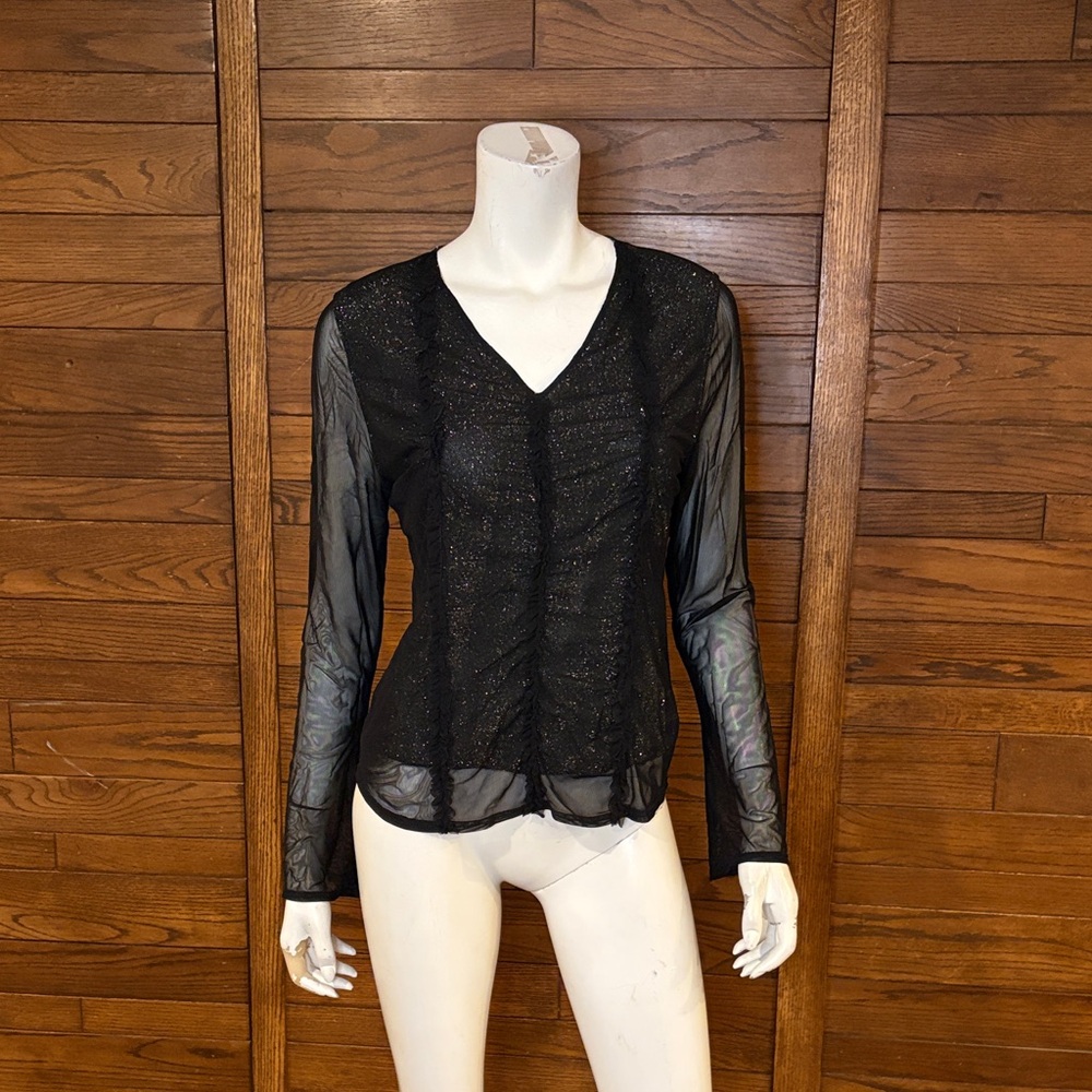 Simon Chang Elegant Black Mesh Blouse